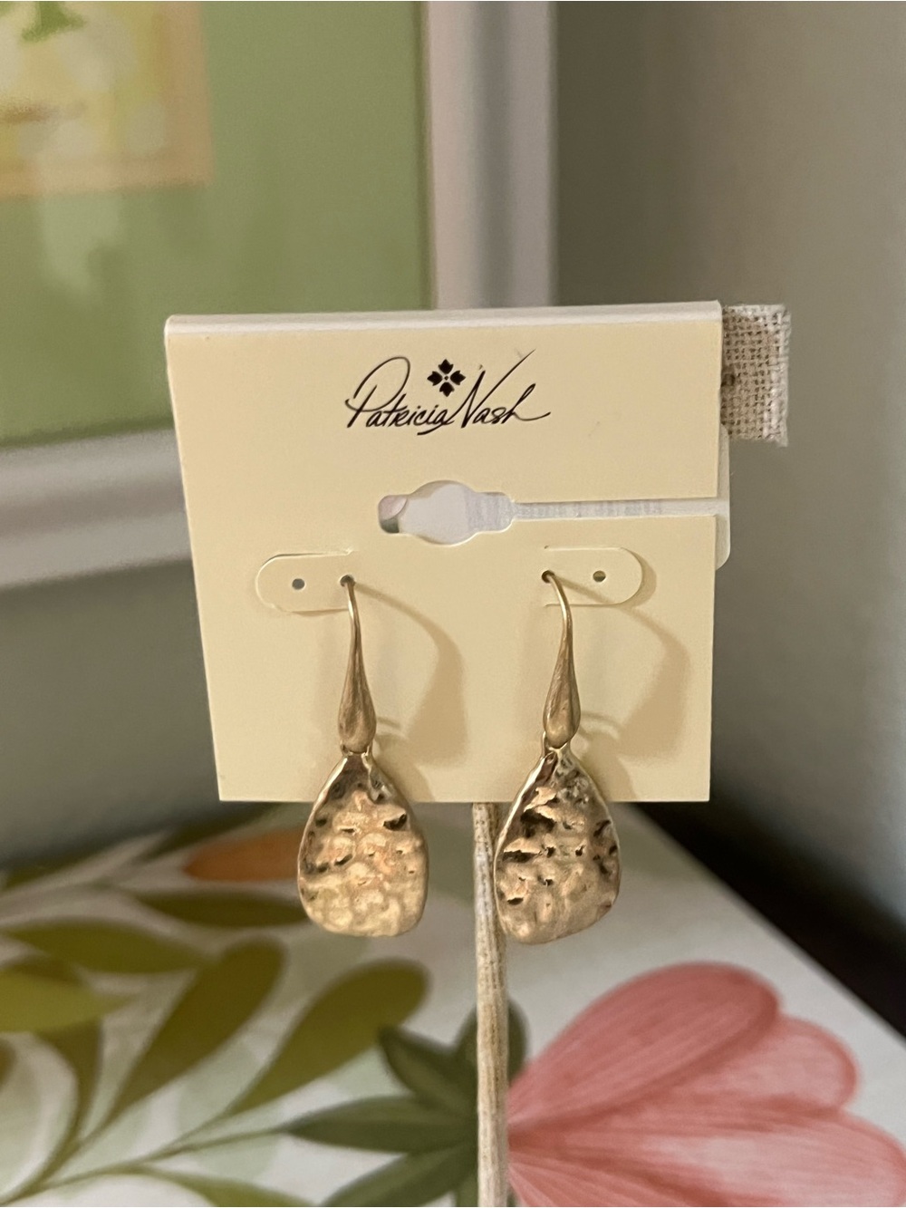 NWT Patricia Nash Gold Hammered Drop Earrings with Teardrop Texture #PNER